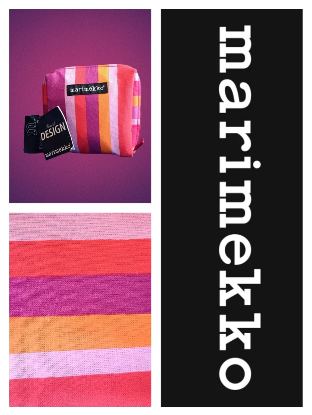 NWT Marimekko Orange Pink Striped  Mini Cosnetic Toiletry Travel Bag *See Notes*